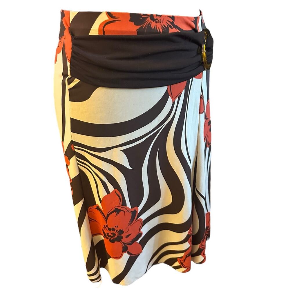 Tropical Floral Print Ladies Skirt Sz Small Lucite Round Tortoise Buckle Decor- - Picture 2 of 12